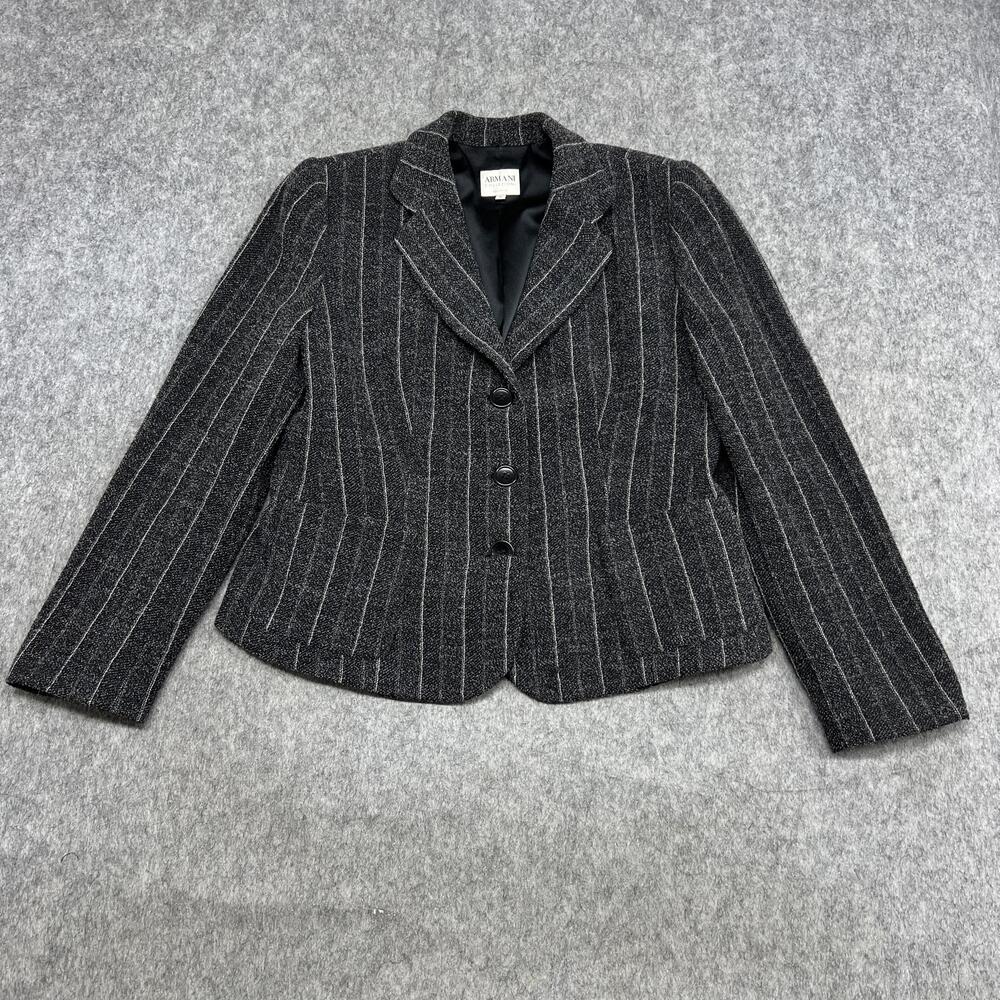 Armani Collezioni Blazer Womens 12 Gray Pinstripe Lined Jacket Career Italy